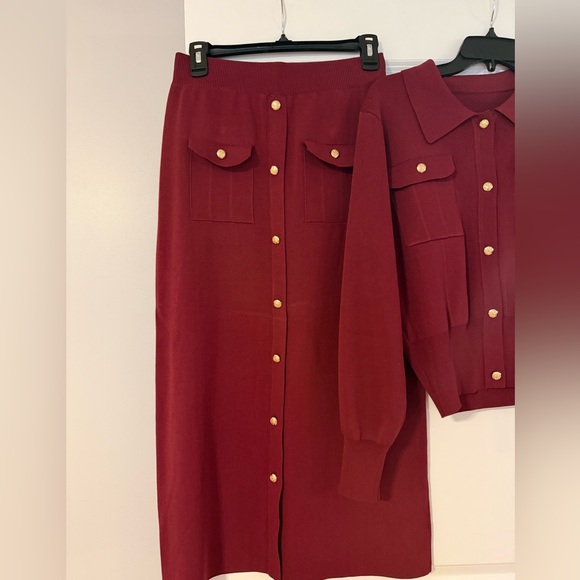 NWT Commense Metal Button Collared Cardigan and Midi Skirt Set small - Picture 7 of 7